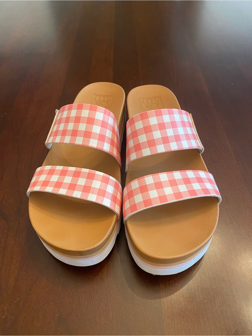 Women's Pink Gingham Double-Strap Slide Sandals